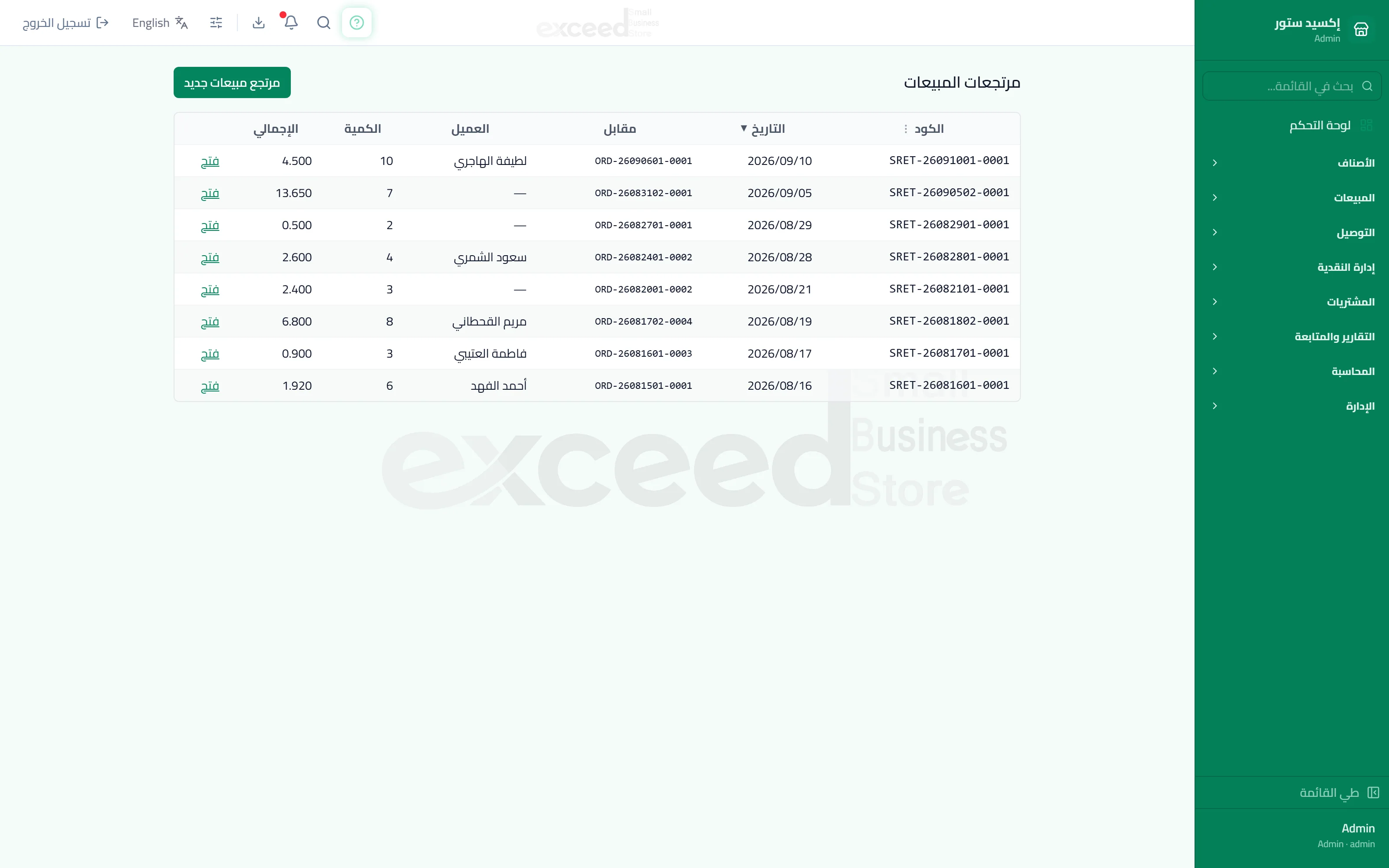 الفواتير المعلّقة ومرتجعات المبيعات